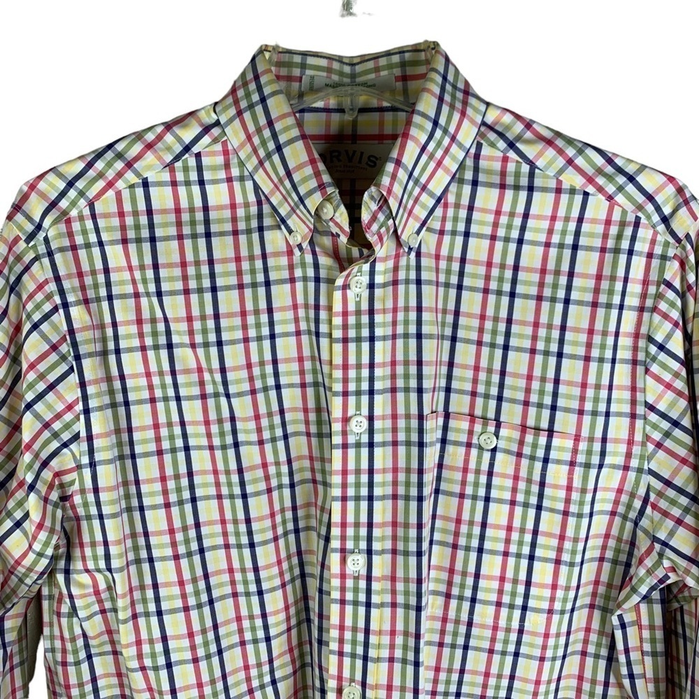 Orvis Red Yellow Blue White & Green Plaid Casual Button Down Shirt Size Medium